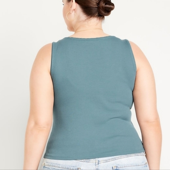 Old Navy: Cinched Rib-Knit Crop Tank Top w/Lace Trim, PENSIVE BLUE, XXL, BNWT - Picture 6 of 14